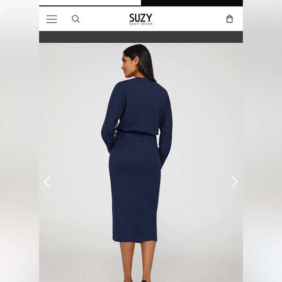 Suzy Shier NWT women’s blue boat neck dolman sleeve midi dress w belt size XXL - Picture 3 of 8